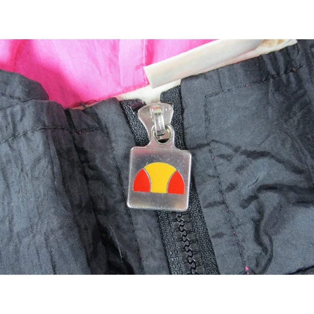VTG Ellesse Jacket Womens Large Black Pink Colorblock Windbreaker Lined Coat